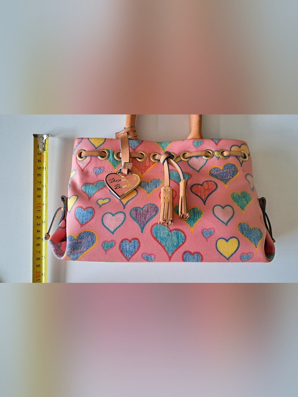 Vintage Dooney & Bourke Crayon Hearts Tiny Tassel Tote - Picture 15 of 16